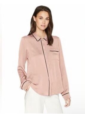 BCBGeneration Blush Button-Down Top with Black Piping